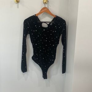 Black bodysuit with silver accents